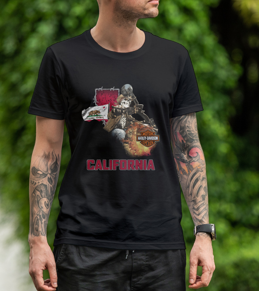 California Harley Davidson Motorcycles Skeleton Rider T-Shirt
