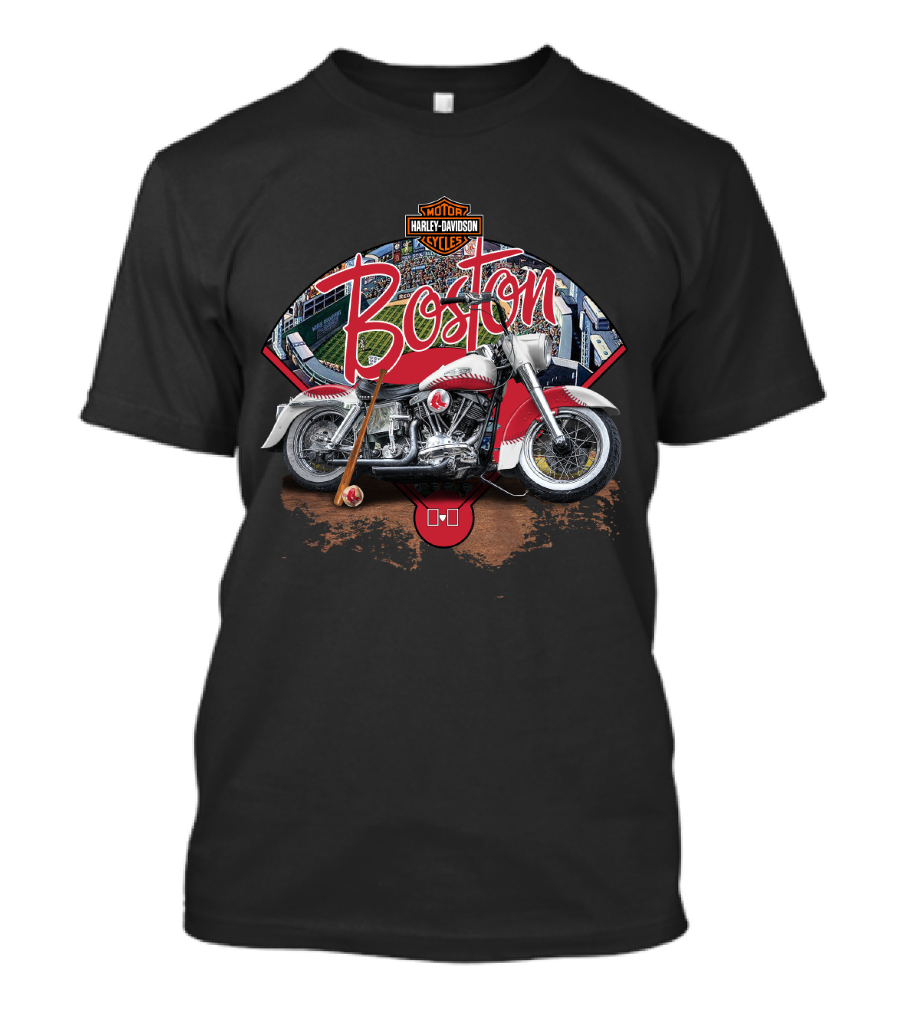 Boston Red Sox Harley Davidson Motorcycle Fenway Park Baseball T-Shirt