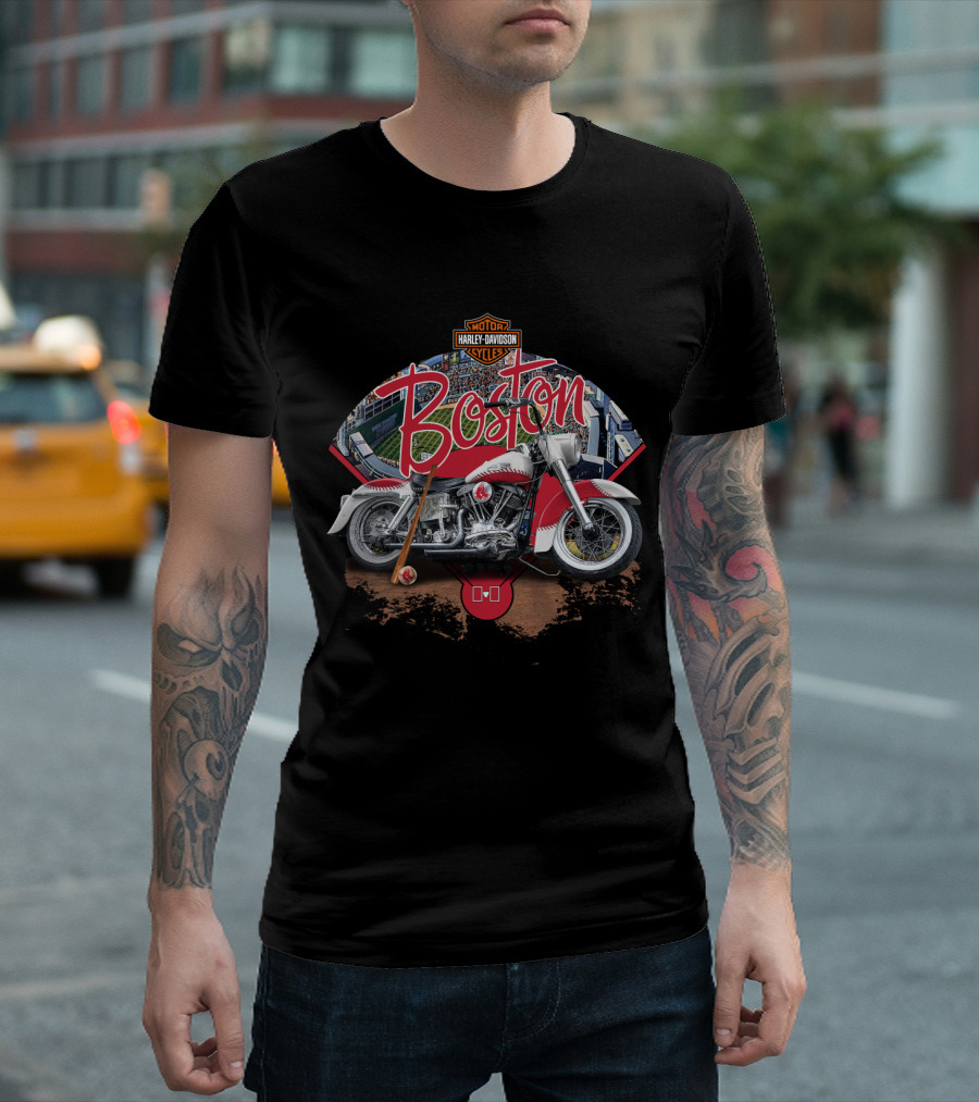 Boston Red Sox Harley Davidson Motorcycle Fenway Park Baseball T-Shirt