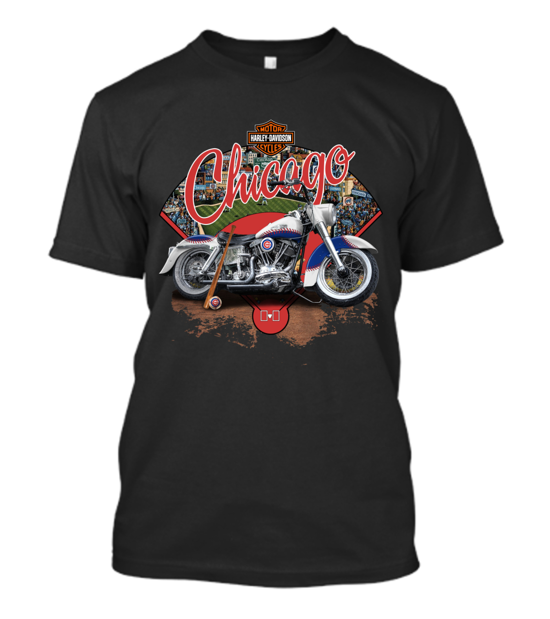 Chicago Cubs Harley Davidson Motorcycle Wrigley Field Batter Up T-Shirt