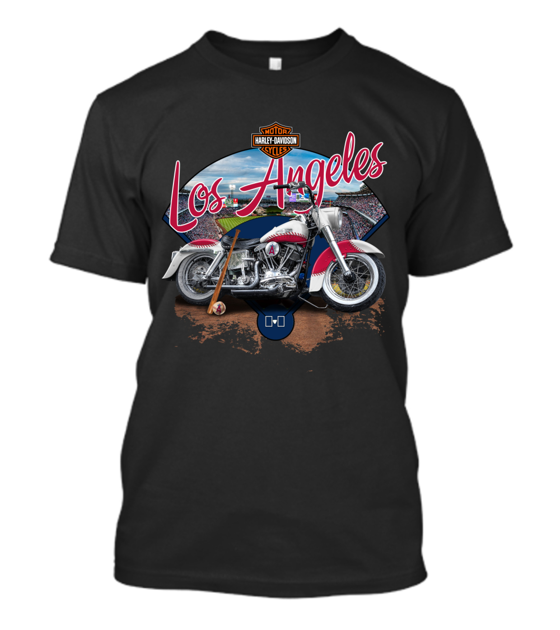 Los Angeles Angels Harley Davidson Motorcycle Stadium Scene T-Shirt