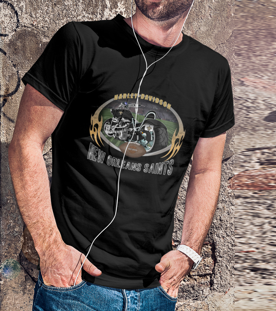 Harley Davidson New Orleans Saints Motorcycle Nfl Football T-Shirt
