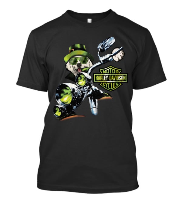 Golden Retriever Harley Davidson Motorcycles St. Patrick's Day Theme T-Shirt