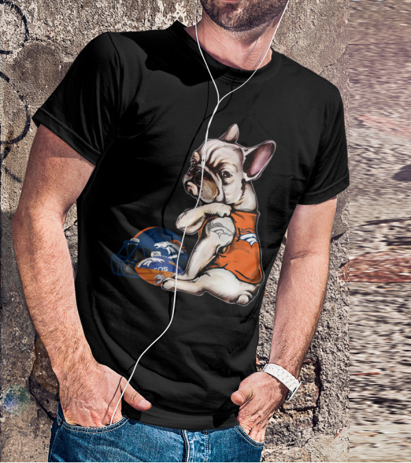 Denver Broncos Pug With Helmet And Ball T-Shirt