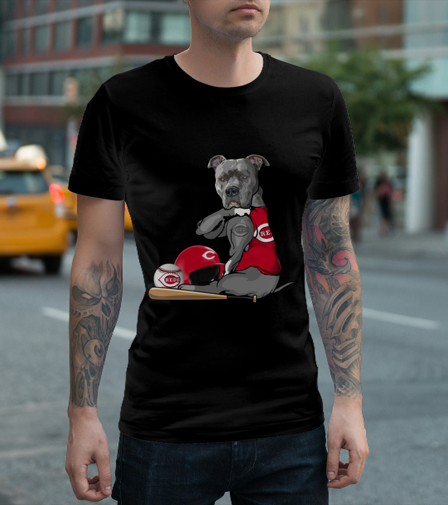 Cincinnati Reds Pit Bull Baseball Bat Helmet T-Shirt