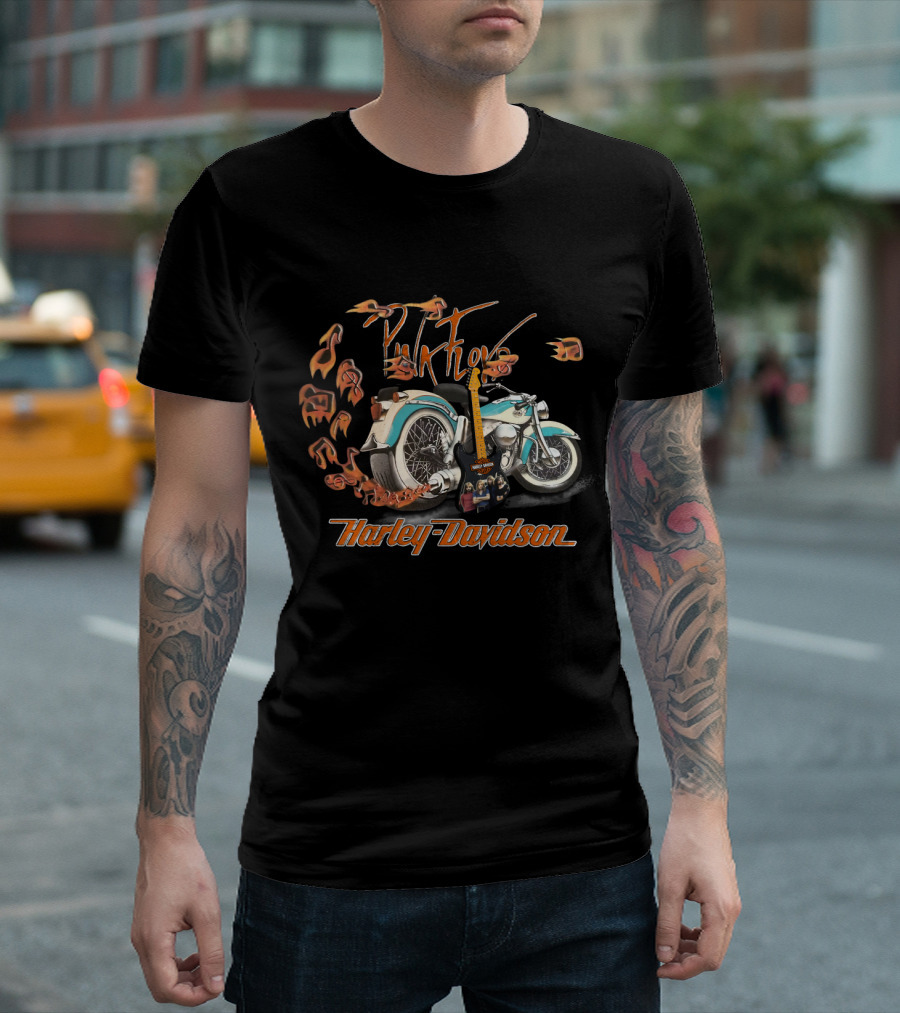 Pink Floyd Harley Davidson Motorcycle With Guitar And Musical Notes T-Shirt