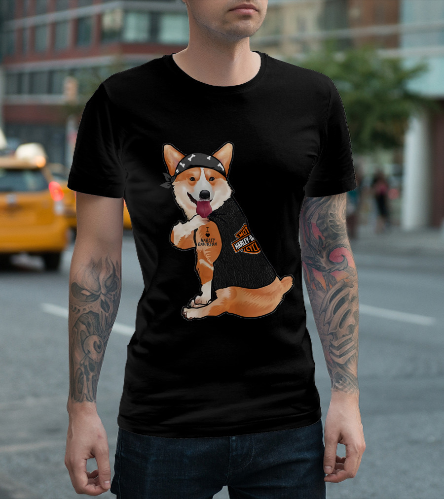 I Harley Davidson Corgi Biker With Bandana And Vest T-Shirt