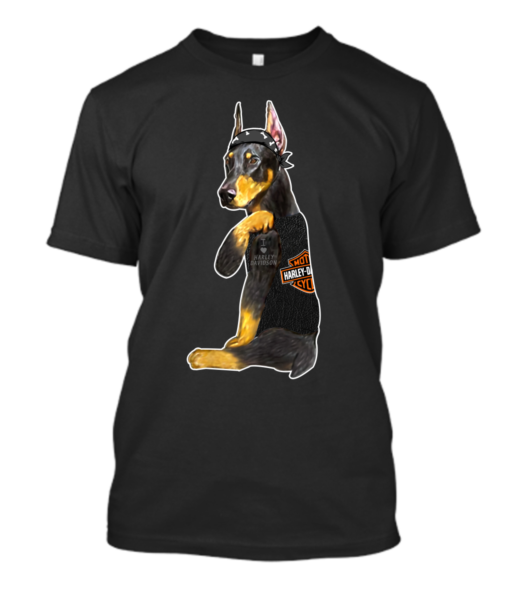 Doberman Harley Davidson Motorcycle Bandana T-Shirt