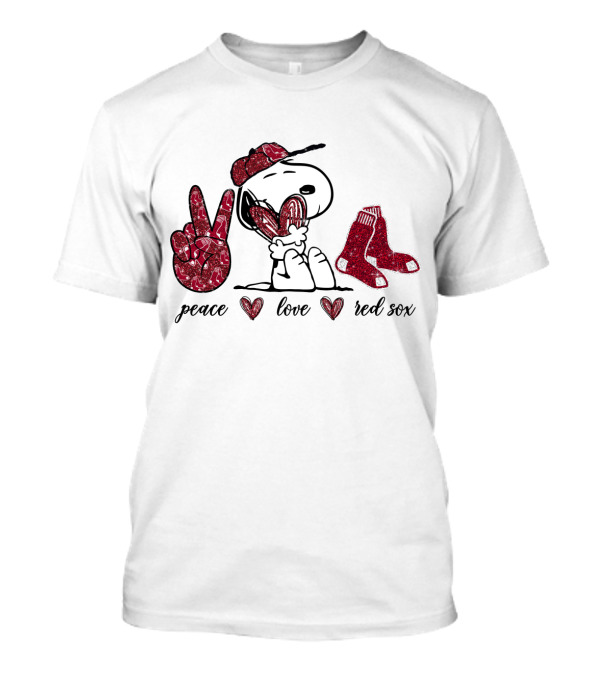 Peace Love Boston Red Sox Snoopy And Baseball Socks T-Shirt