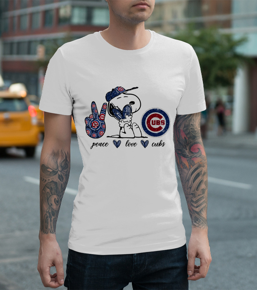 Peace Love Cubs Chicago C Logo Snoopy T-Shirt