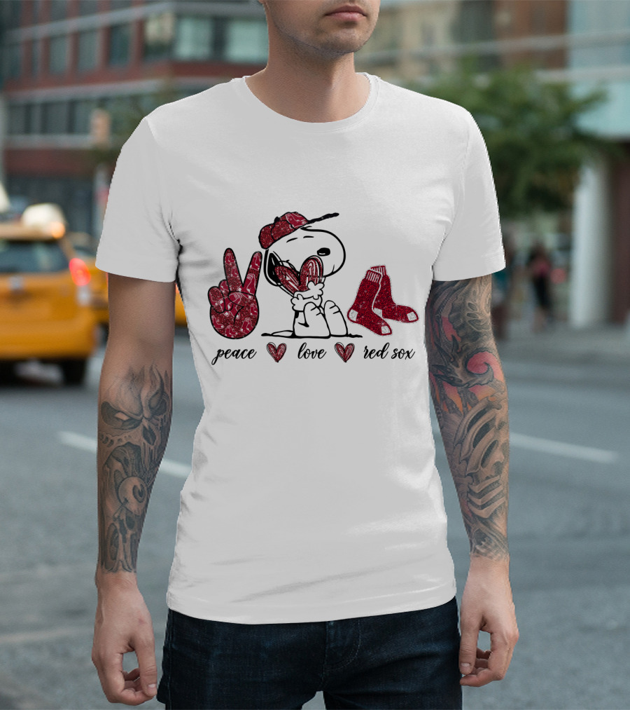 Peace Love Red Sox Snoopy Baseball Fan T-Shirt