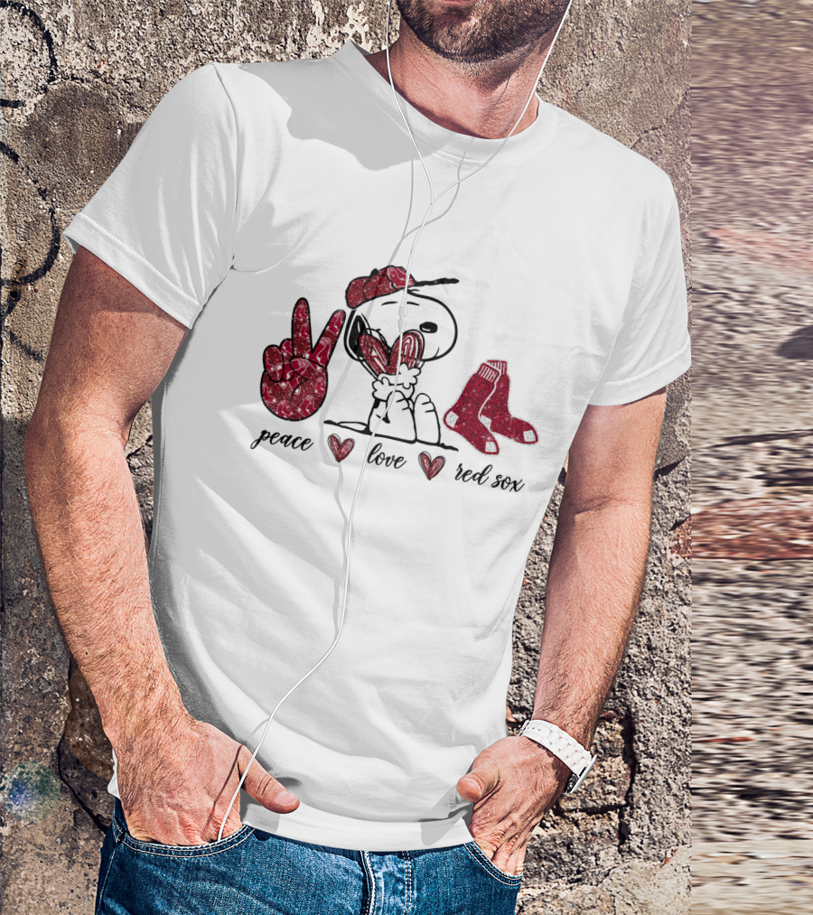 Peace Love Red Sox Snoopy Baseball Fan T-Shirt