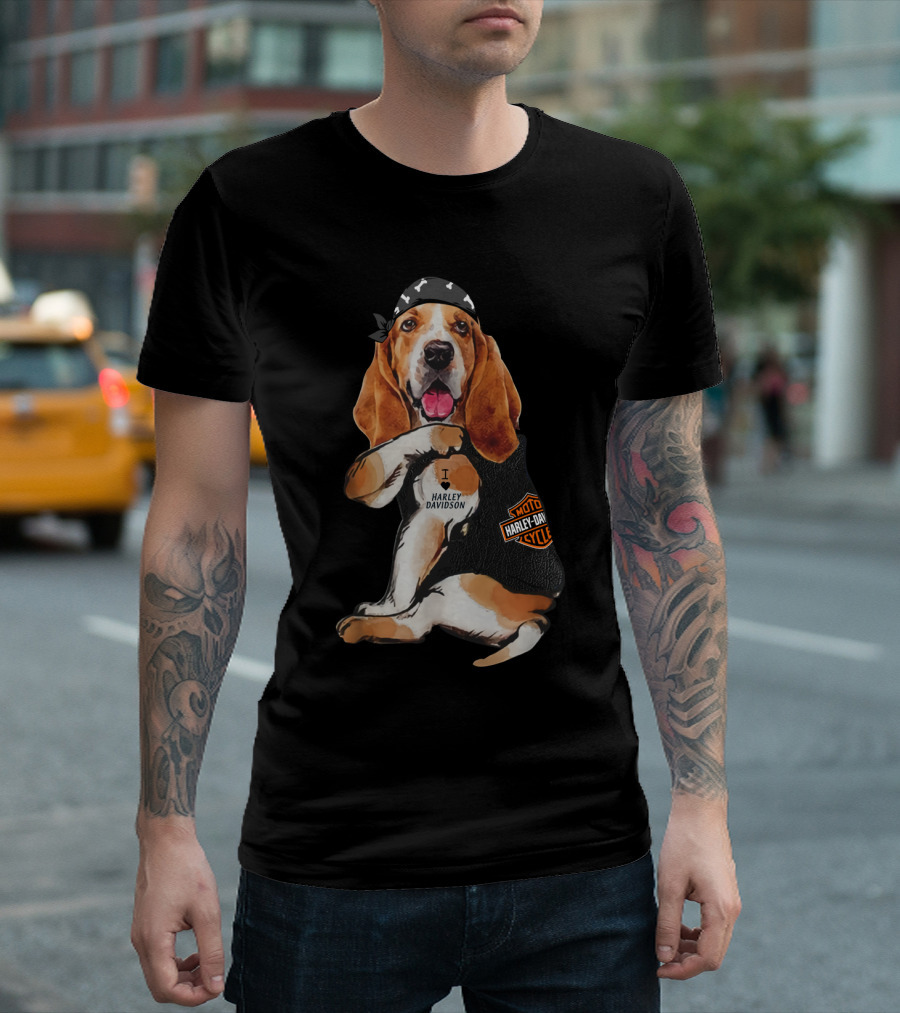 Basset Hound Harley Davidson Fan With Motorcycles Bandana T-Shirt