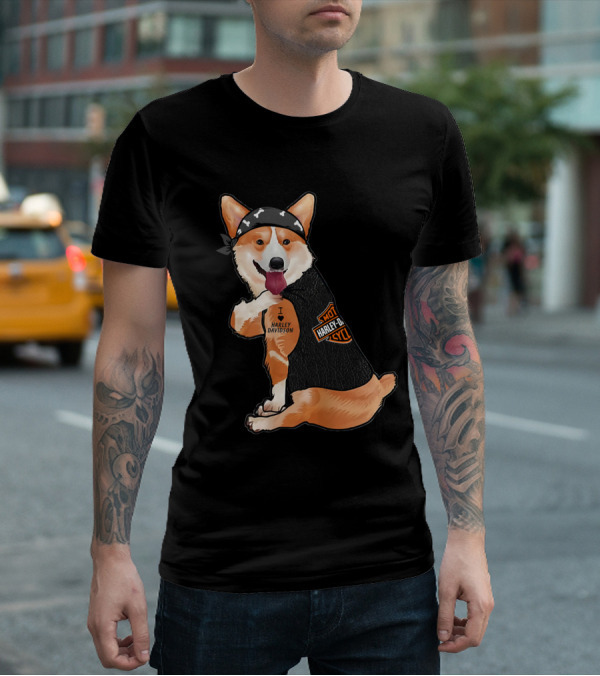 Harley Davidson Corgi With Bandana T-Shirt