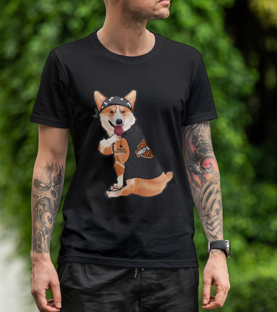 Harley Davidson Corgi With Bandana T-Shirt