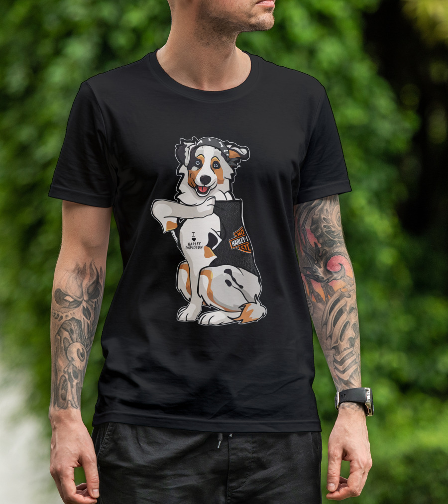 Australian Shepherd I Harley Davidson Motorcycle Fan T-Shirt