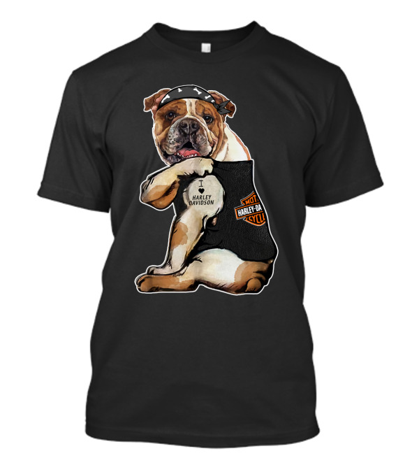 I Love Harley Davidson Bulldog Motorcycle Style T-Shirt