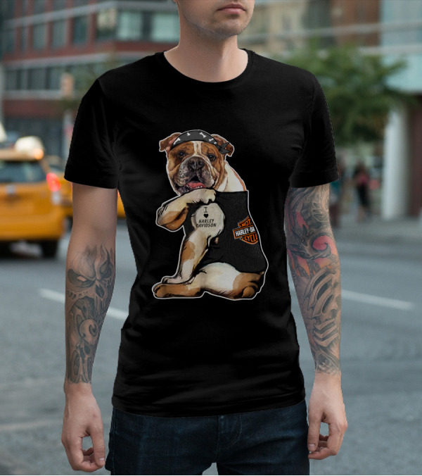 I Love Harley Davidson Bulldog Motorcycle Style T-Shirt