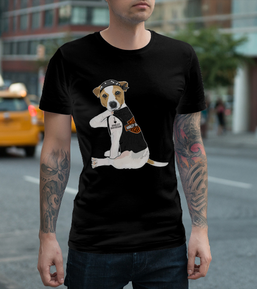 Harley Davidson Jack Russell Terrier Motorcycle Style T-Shirt