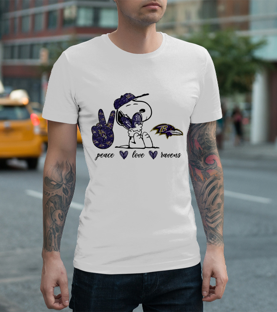 Peace Love Baltimore Ravens Snoopy Ravens T-Shirt