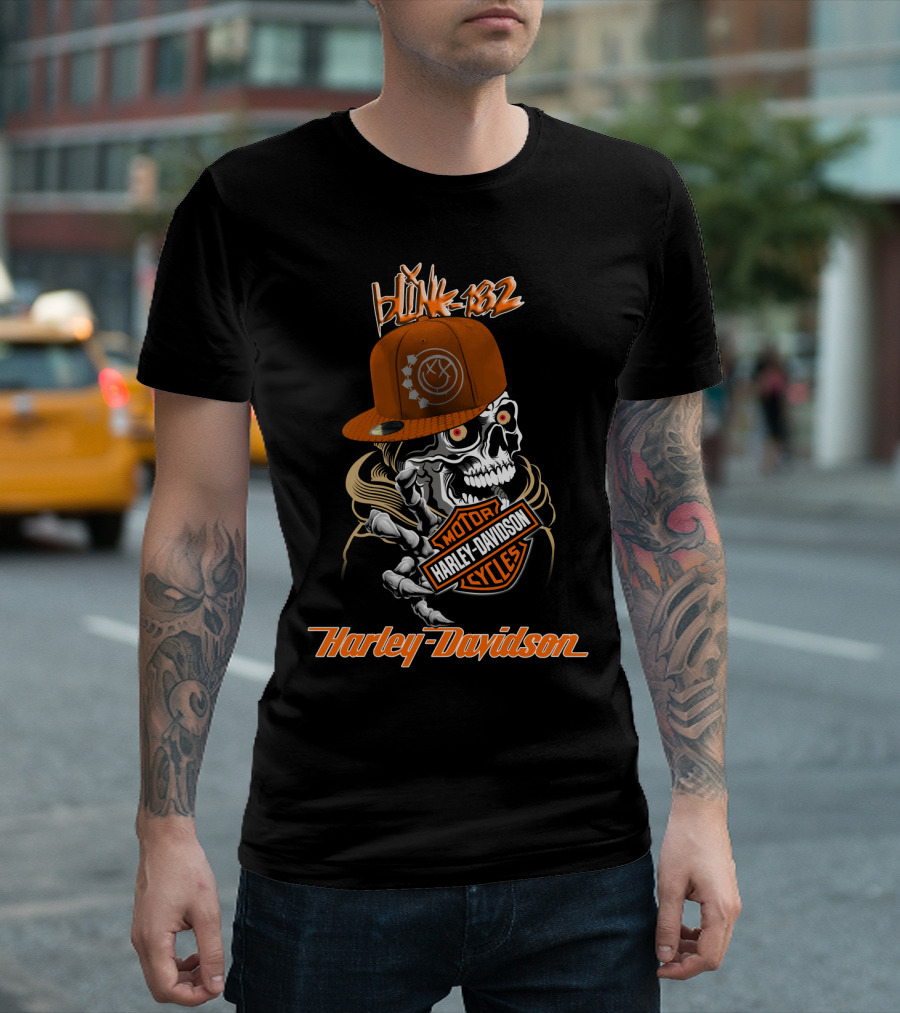 Blink 182 Harley Davidson Skull Motorcycles T-Shirt