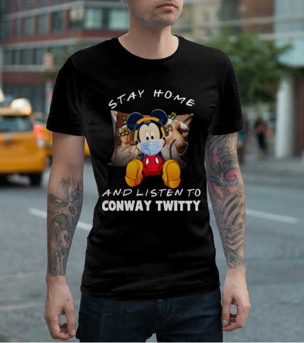 Stay Home And Listen To Conway Twitty Mickey Mouse Mask Headphones T-Shirt