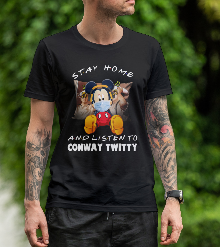 Stay Home And Listen To Conway Twitty Mickey Mouse Mask Headphones T-Shirt
