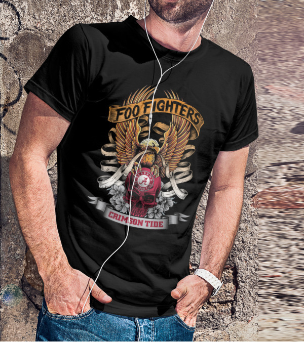 Foo Fighters Alabama Crimson Tide Eagle Skull Ribbon T-Shirt
