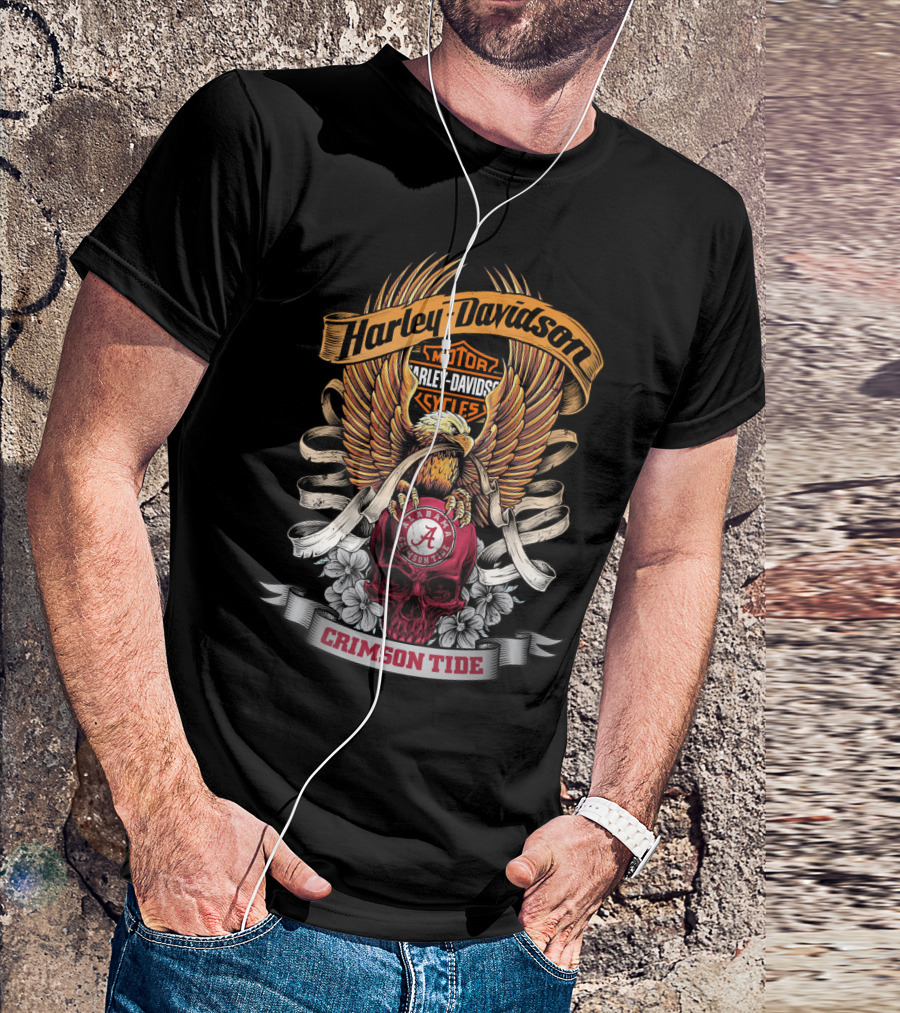 Harley Davidson Alabama Crimson Tide 49Hd Eagles Skulls Roses T-Shirt