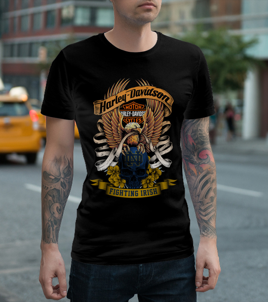 Harley Davidson Eagle Notre Dame Fighting Irish Skull 49Hd T-Shirt