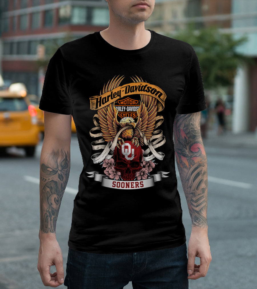 Harley Davidson Sooner Nation Oklahoma Sooners 49Hd Skull Eagle T-Shirt