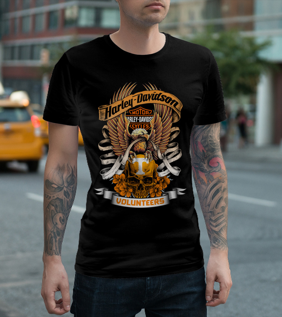 Harley Davidson Motorcycles Tennessee Volunteers Skull Eagle Wings T-Shirt