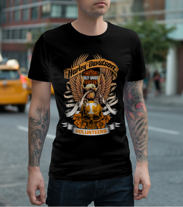 Harley Davidson Motorcycles Tennessee Volunteers Skull Eagle Wings T-Shirt