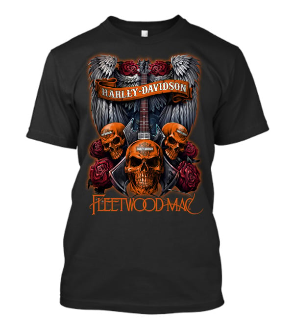 Fleetwood Mac Harley Davidson Skull Guitar Wings Roses T-Shirt