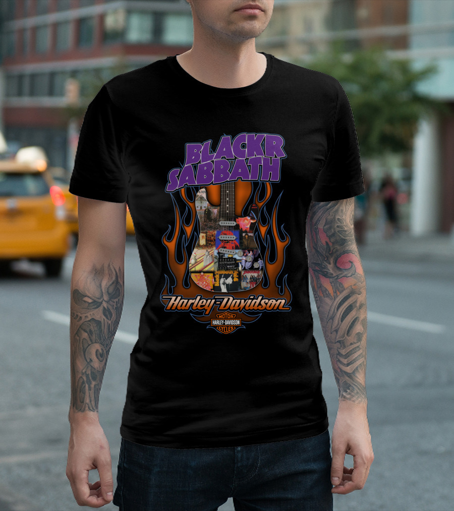 Black Sabbath Harley Davidson Guitar Flames T-Shirt