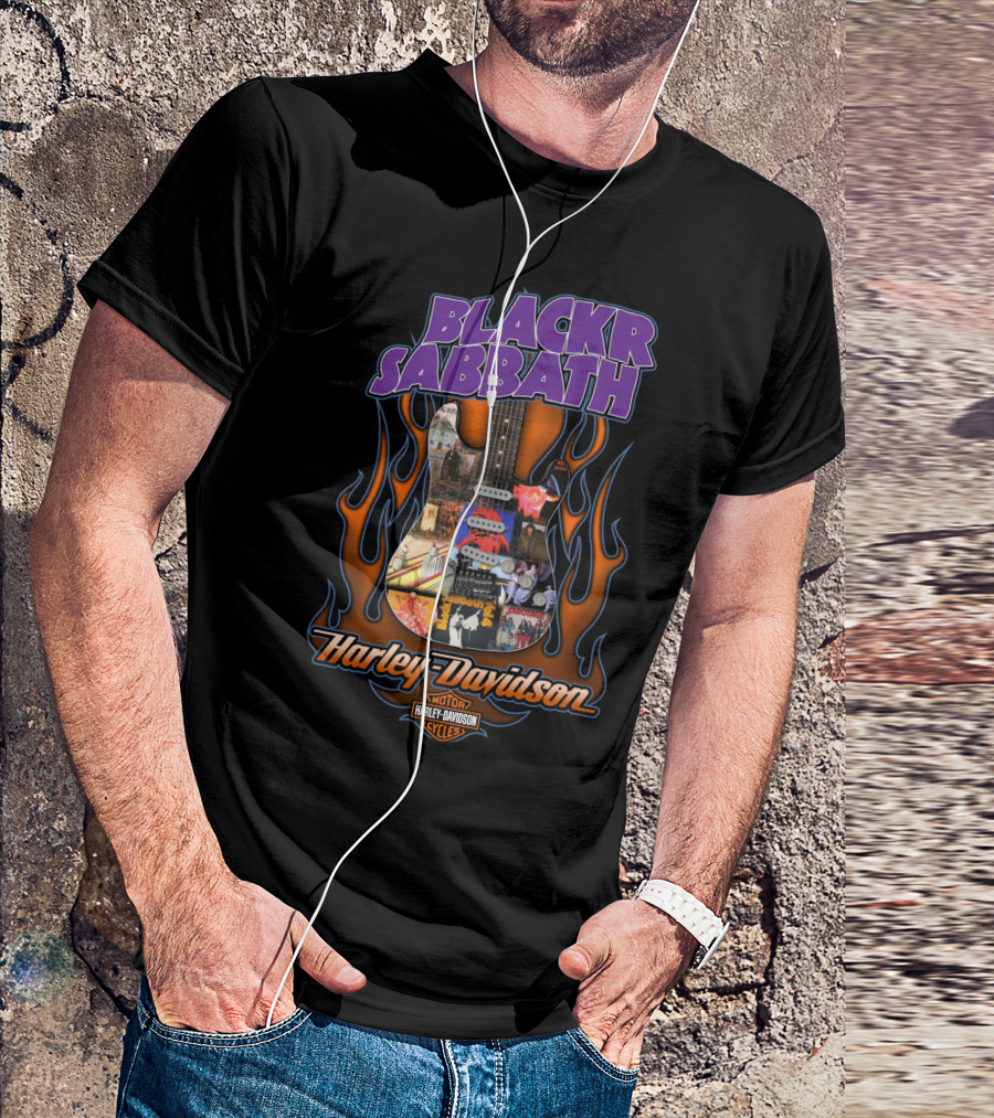 Black Sabbath Harley Davidson Guitar Flames T-Shirt