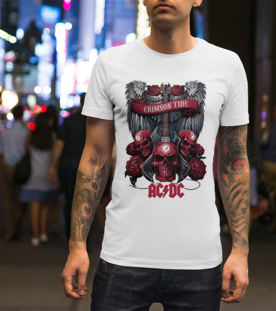 Crimson Tide ACDC Skulls And Roses Guitar T-Shirt