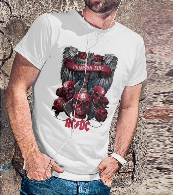 Crimson Tide ACDC Skulls And Roses Guitar T-Shirt