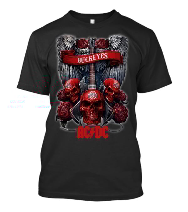 Ohio State Buckeyes ACDC Skull Wings Roses Guitar T-Shirt