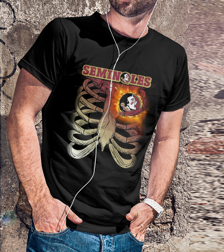 Florida State Seminoles Logo With Fiery Ribcage T-Shirt