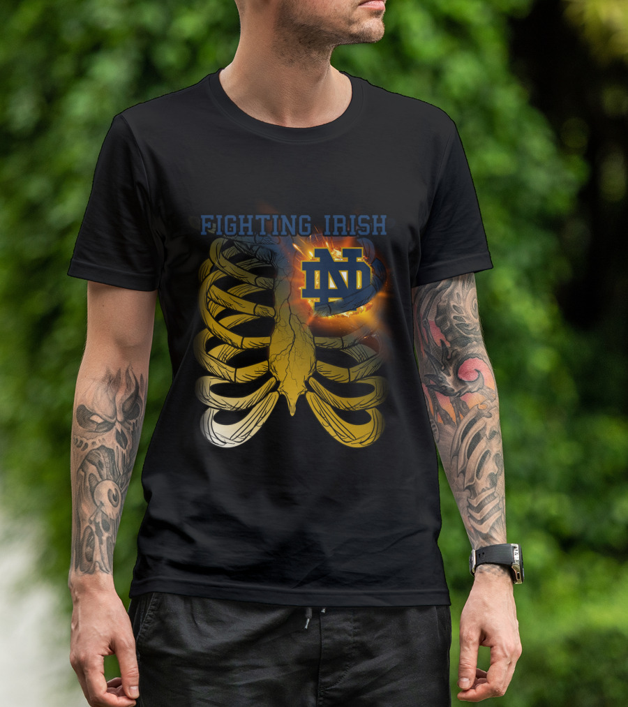 Fighting Irish Notre Dame ND Logo With Fiery Rib Cage T-Shirt