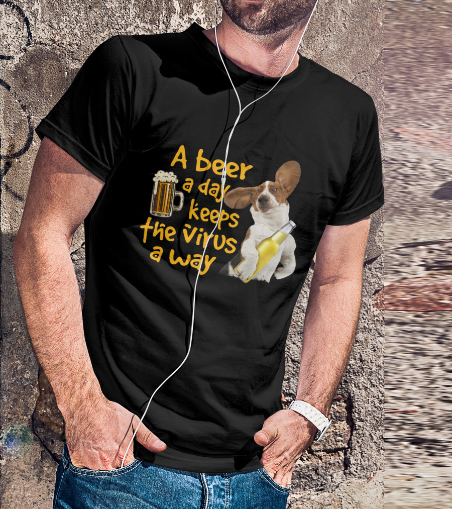 A Beer A Day Keeps The Virus Away Basset Hound Holding Beer T-Shirt
