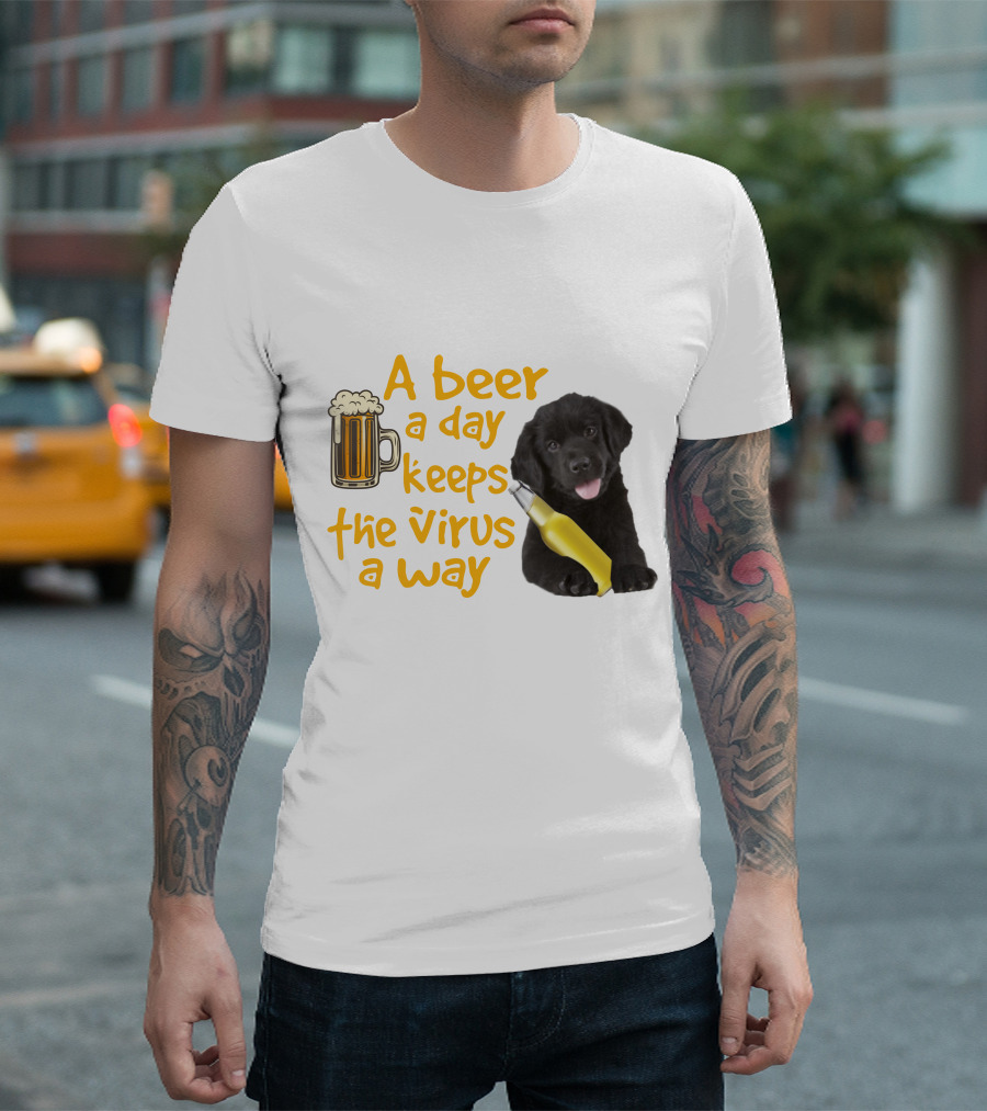 A Beer A Day Keeps The Virus Away Funny Newfoundland Dog and Beer T-Shirt