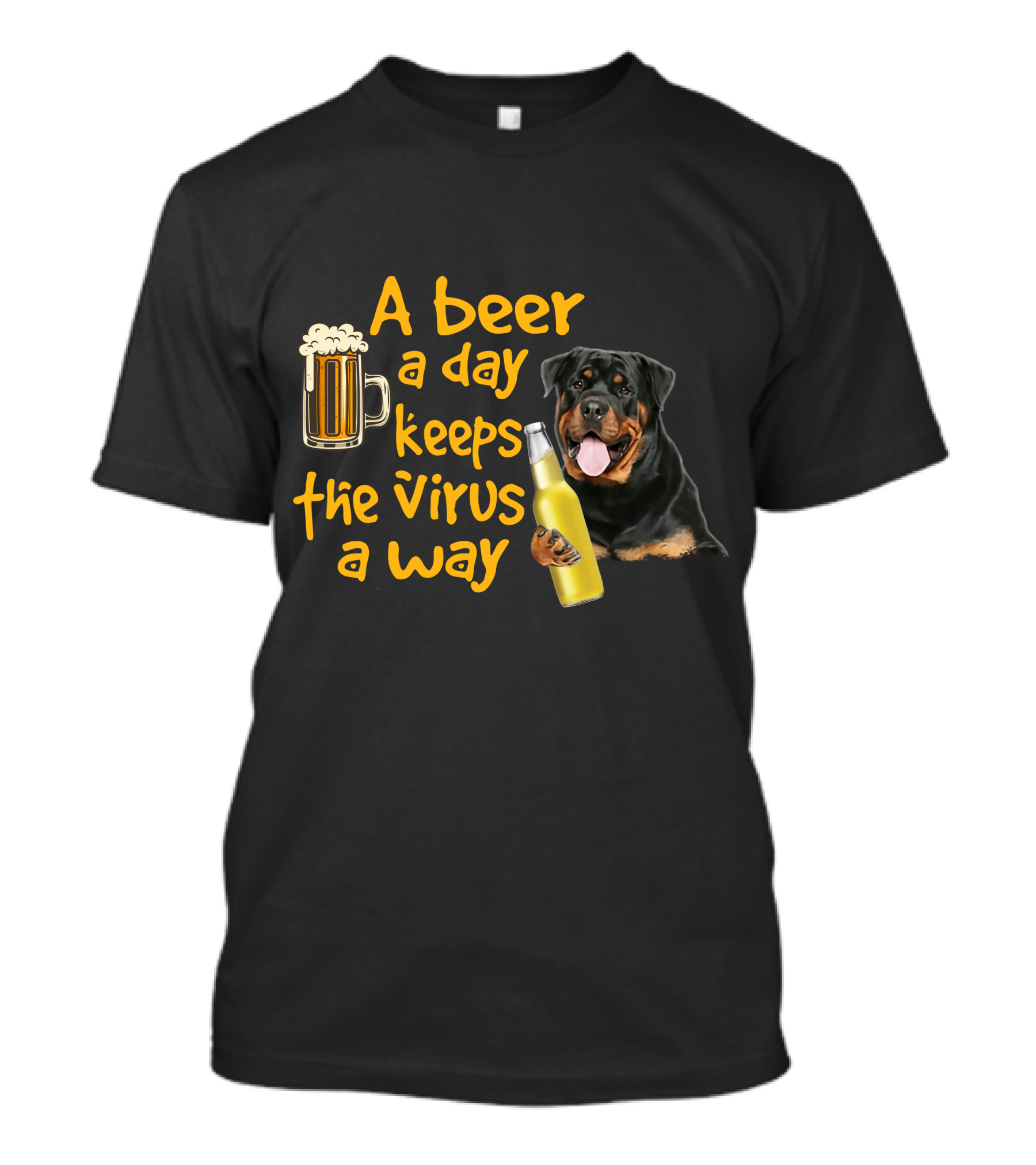 A Beer A Day Keeps The Virus Away With Rottweiler Holding Beer Bottle T-Shirt
