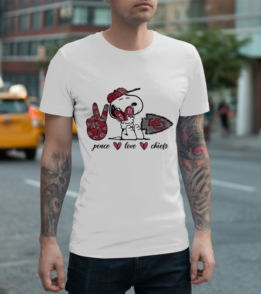Peace Love Kansas City Chiefs Snoopy Football Fan T-Shirt