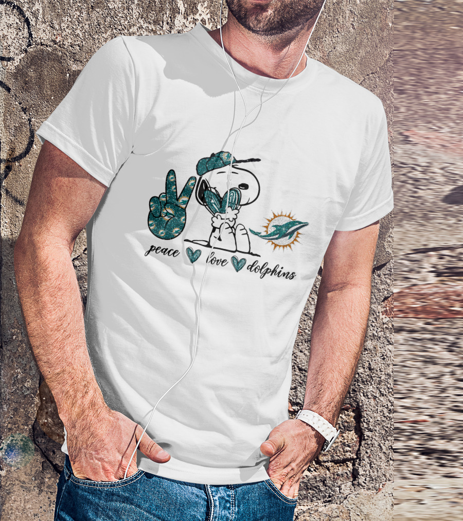 Peace Love Miami Dolphins Snoopy Fan Art Football T-Shirt