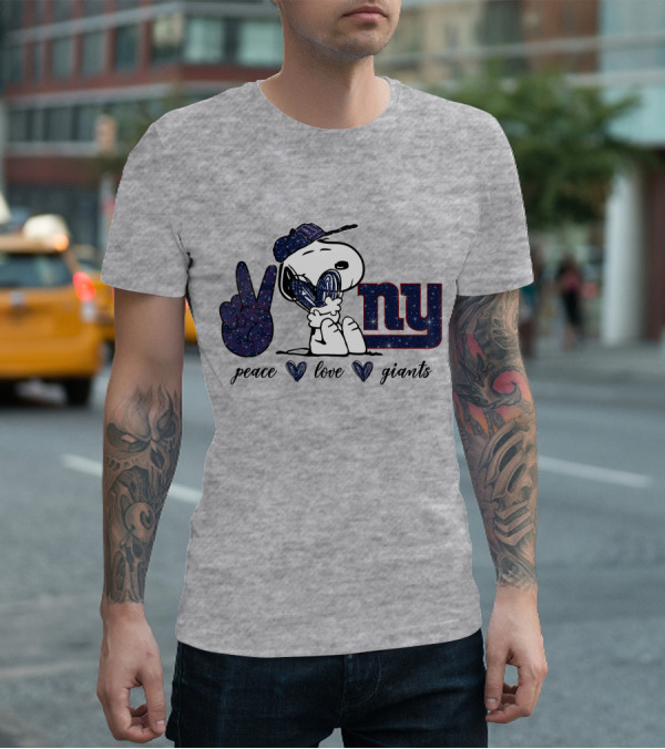 Peace Love NY Giants Snoopy Football Vintage Vibes T-Shirt