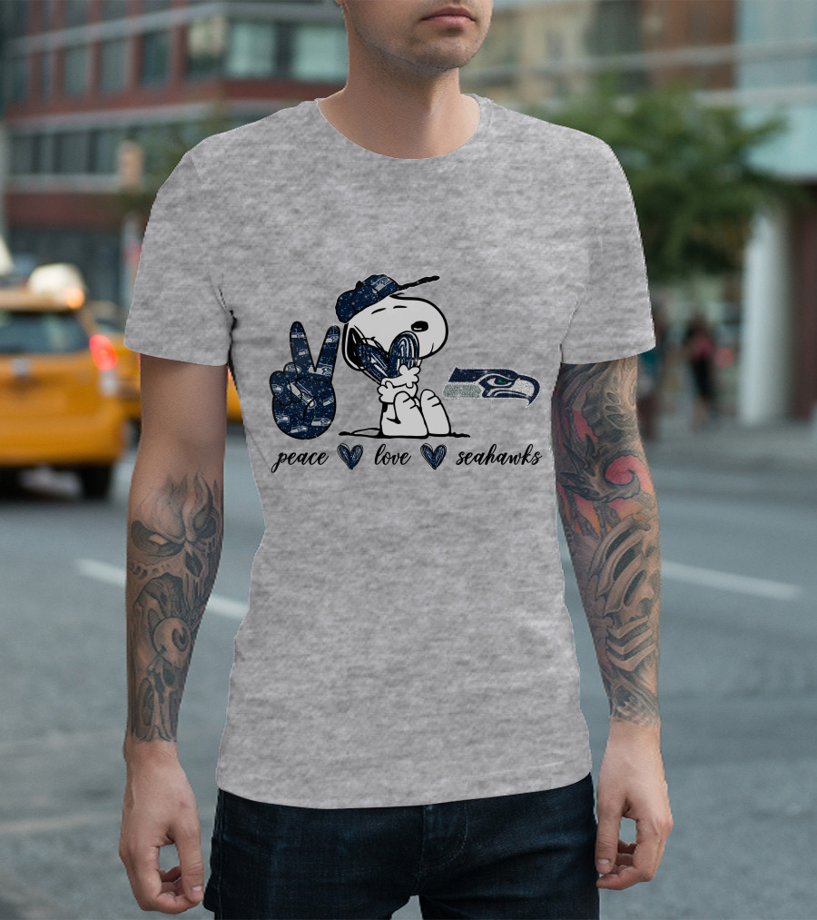 Peace Love Seattle Seahawks Snoopy Football Fan T-Shirt