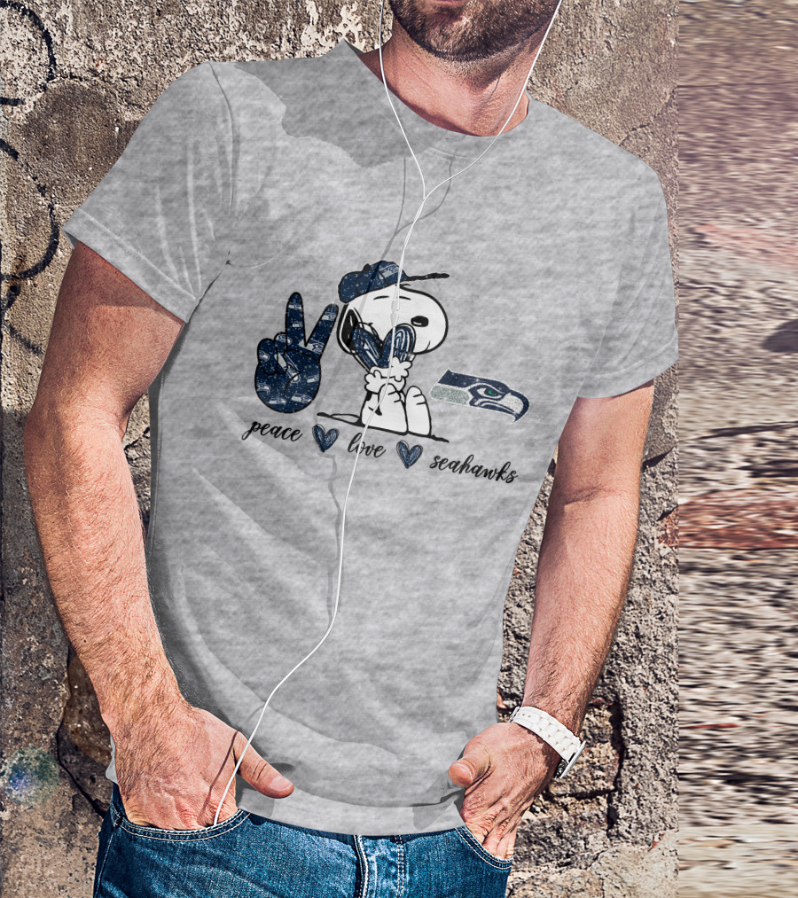 Peace Love Seattle Seahawks Snoopy Football Fan T-Shirt