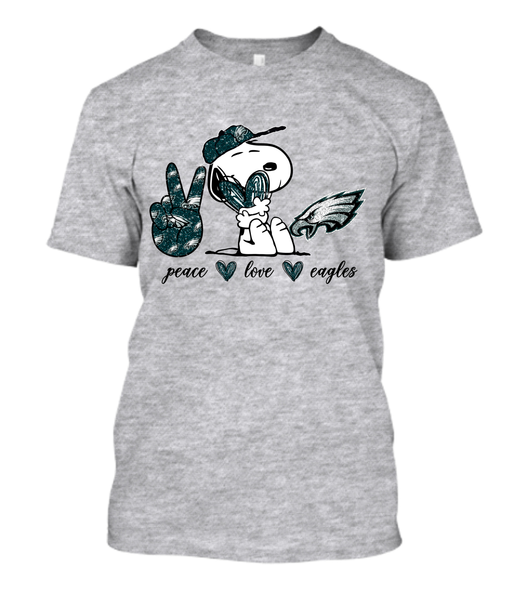 Peace Love Philadelphia Eagles Peanuts Snoopy NFL Football Fan T-Shirt